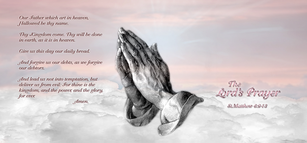 Lords Prayer Clouds Praying Hands Pink